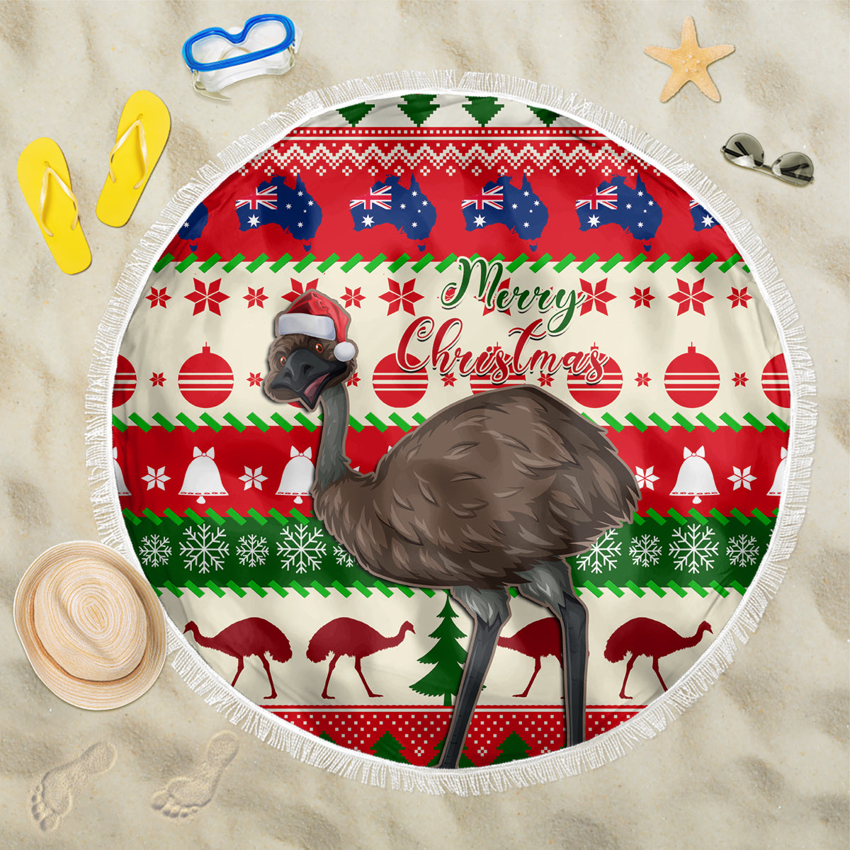 australia-christmas-beach-blanket-aussie-emu-santa-merry-xmas