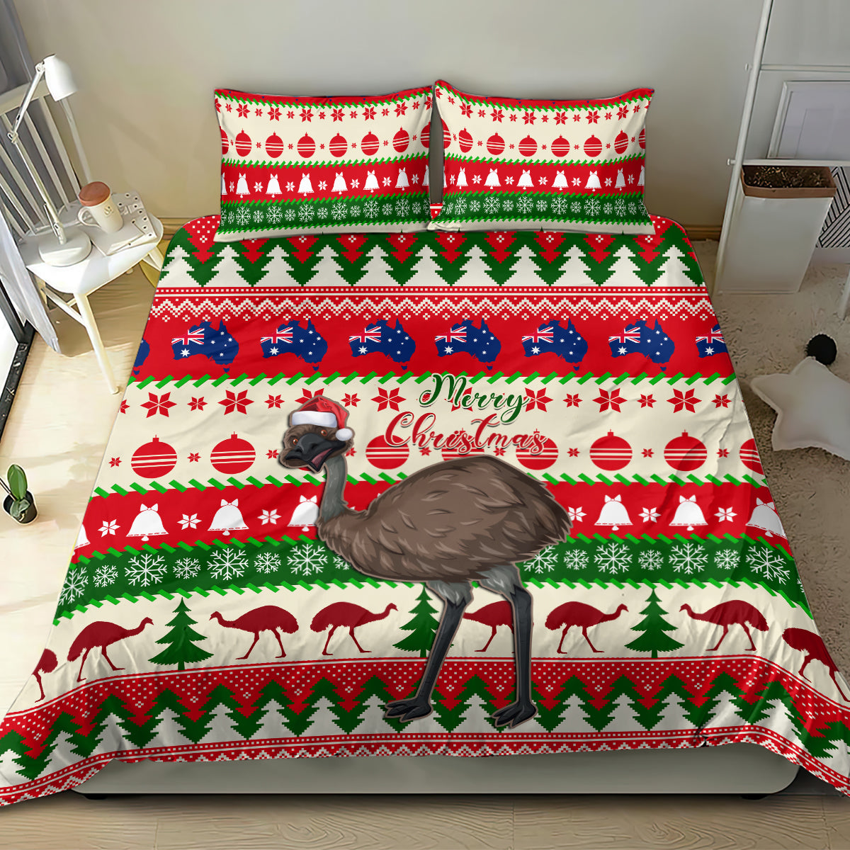 australia-christmas-bedding-set-aussie-emu-santa-merry-xmas