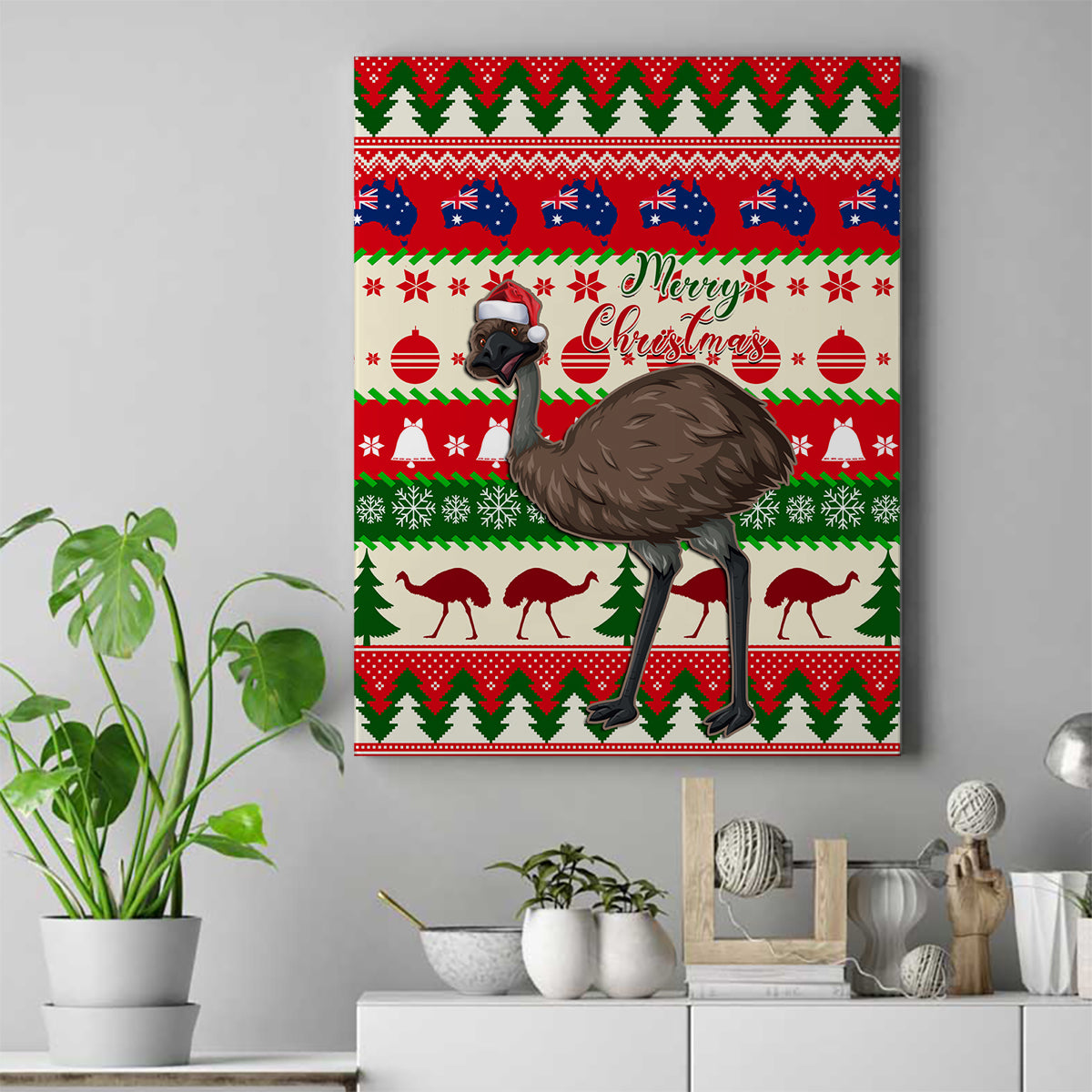 australia-christmas-canvas-wall-art-aussie-emu-santa-merry-xmas