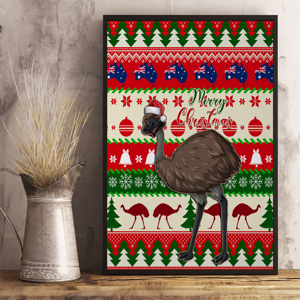 australia-christmas-canvas-wall-art-aussie-emu-santa-merry-xmas