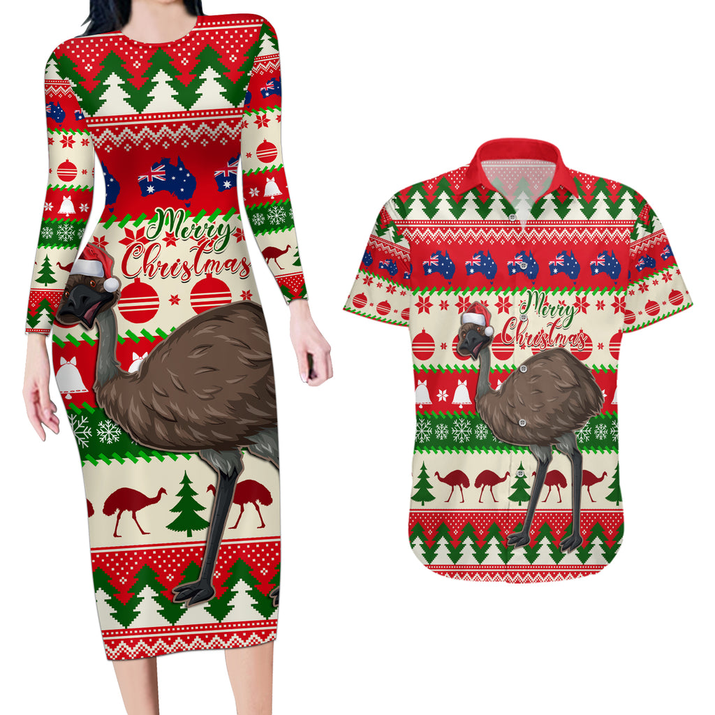 australia-christmas-couples-matching-long-sleeve-bodycon-dress-and-hawaiian-shirt-aussie-emu-santa-merry-xmas