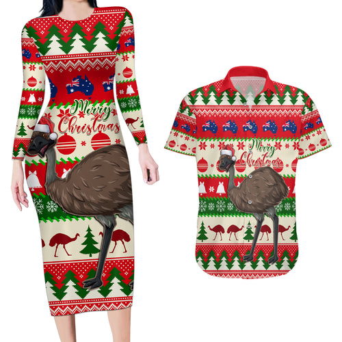 australia-christmas-couples-matching-long-sleeve-bodycon-dress-and-hawaiian-shirt-aussie-emu-santa-merry-xmas