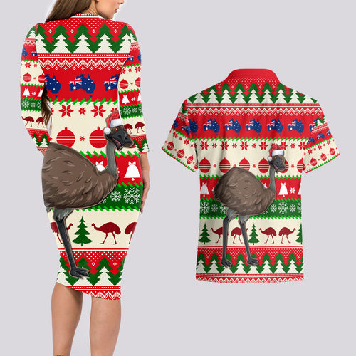 australia-christmas-couples-matching-long-sleeve-bodycon-dress-and-hawaiian-shirt-aussie-emu-santa-merry-xmas