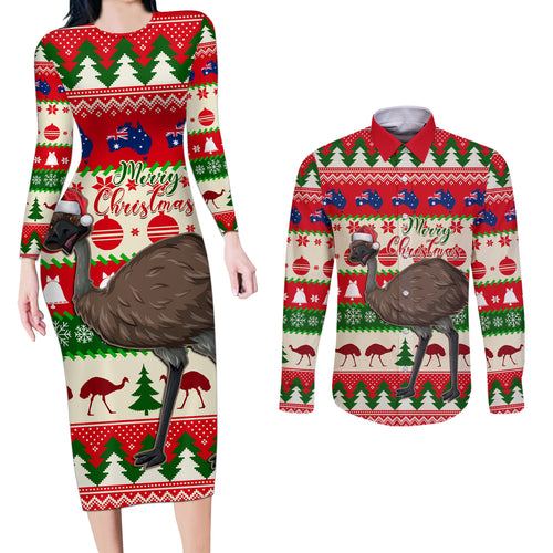 australia-christmas-couples-matching-long-sleeve-bodycon-dress-and-long-sleeve-button-shirt-aussie-emu-santa-merry-xmas