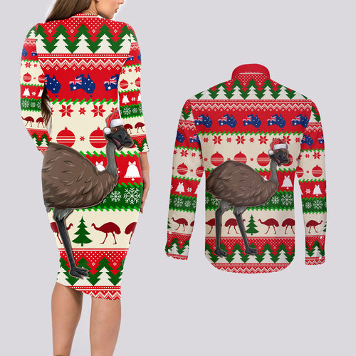 australia-christmas-couples-matching-long-sleeve-bodycon-dress-and-long-sleeve-button-shirt-aussie-emu-santa-merry-xmas