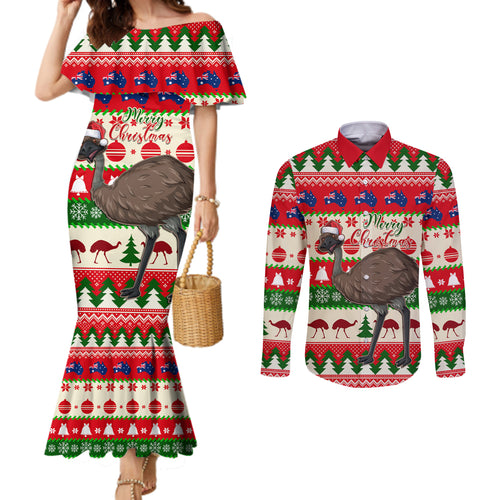 australia-christmas-couples-matching-mermaid-dress-and-long-sleeve-button-shirt-aussie-emu-santa-merry-xmas