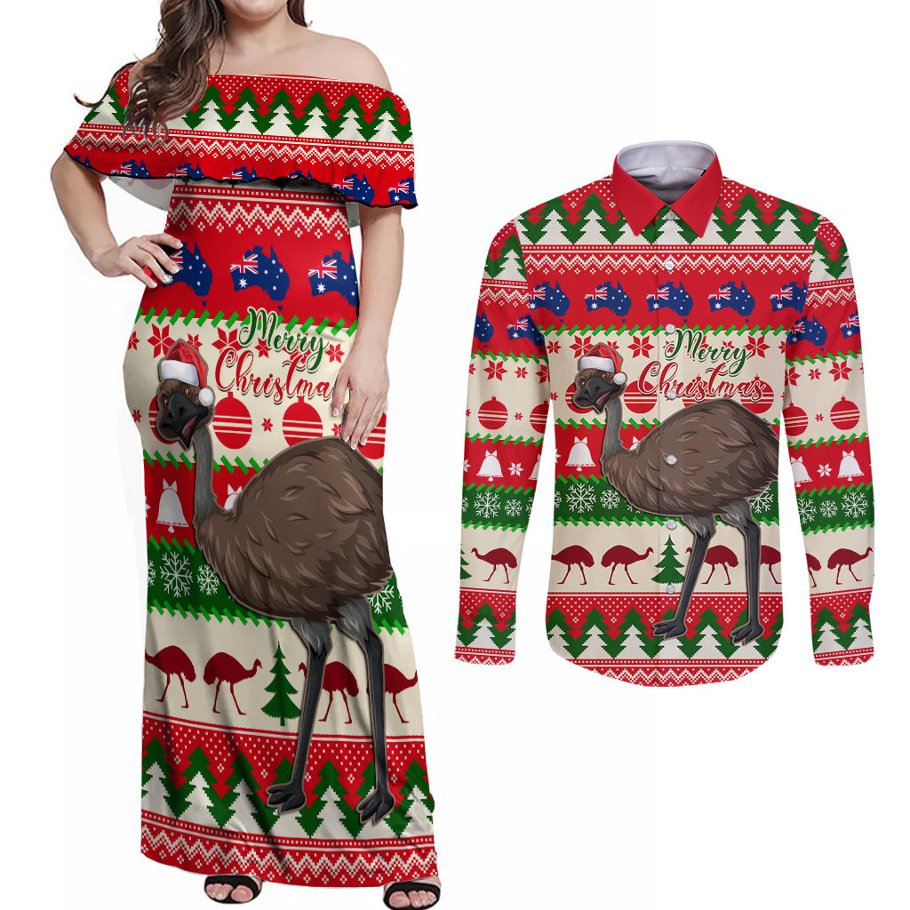 australia-christmas-couples-matching-off-shoulder-maxi-dress-and-long-sleeve-button-shirt-aussie-emu-santa-merry-xmas