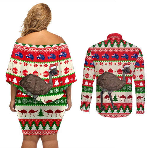 australia-christmas-couples-matching-off-shoulder-short-dress-and-long-sleeve-button-shirt-aussie-emu-santa-merry-xmas