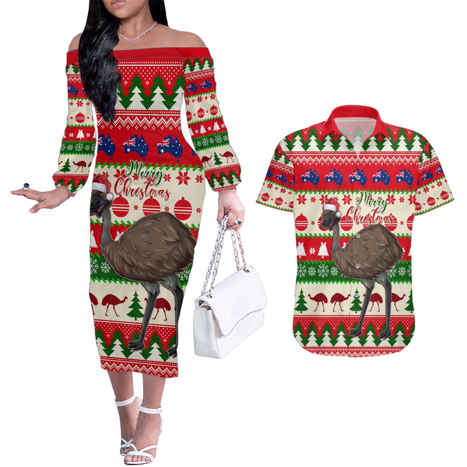 australia-christmas-couples-matching-off-the-shoulder-long-sleeve-dress-and-hawaiian-shirt-aussie-emu-santa-merry-xmas