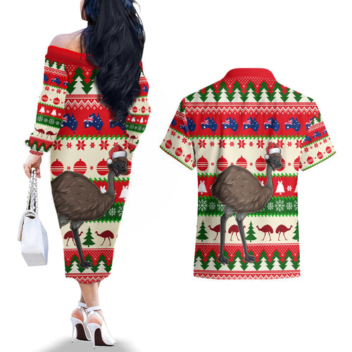australia-christmas-couples-matching-off-the-shoulder-long-sleeve-dress-and-hawaiian-shirt-aussie-emu-santa-merry-xmas