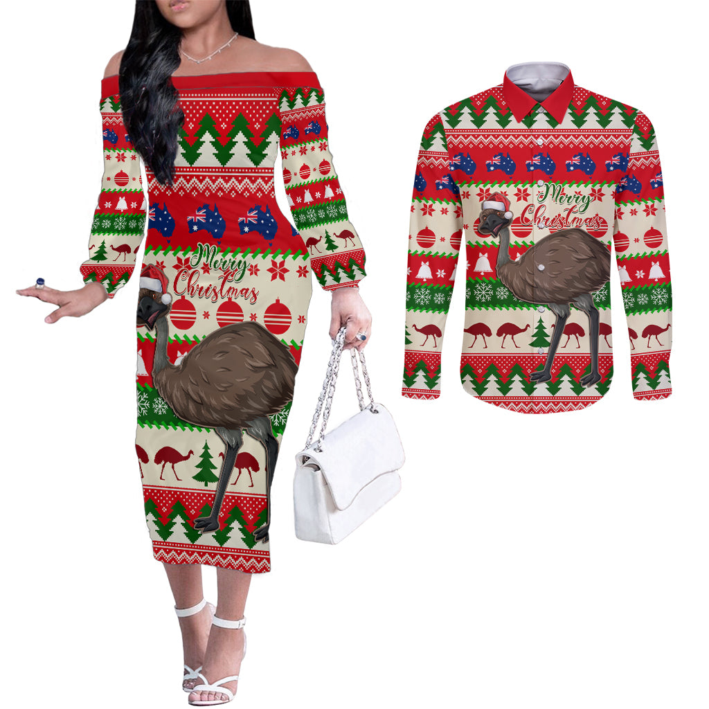 australia-christmas-couples-matching-off-the-shoulder-long-sleeve-dress-and-long-sleeve-button-shirt-aussie-emu-santa-merry-xmas