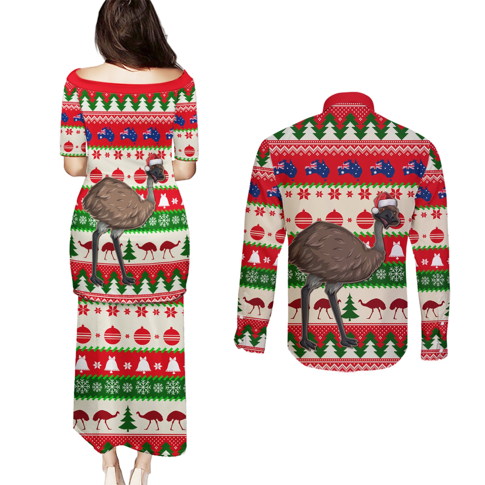 australia-christmas-couples-matching-puletasi-dress-and-long-sleeve-button-shirt-aussie-emu-santa-merry-xmas