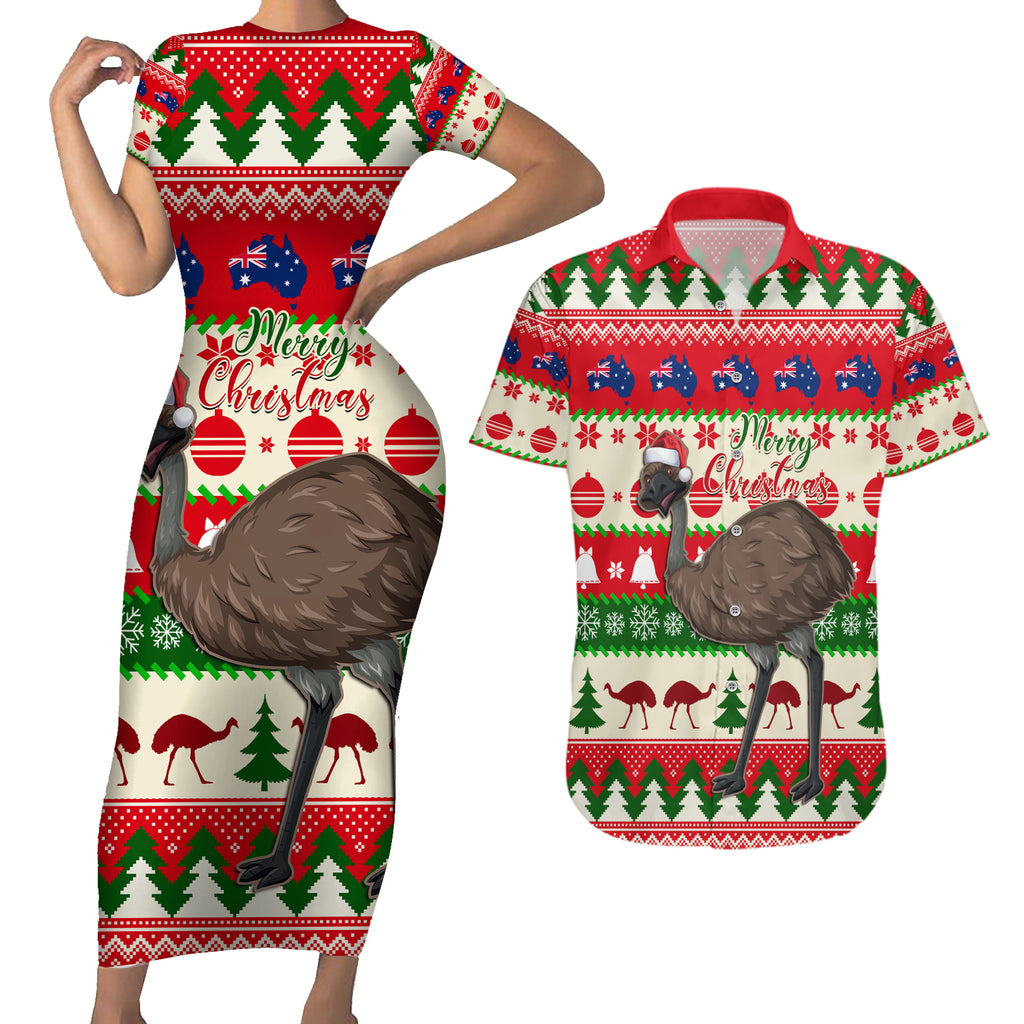 australia-christmas-couples-matching-short-sleeve-bodycon-dress-and-hawaiian-shirt-aussie-emu-santa-merry-xmas