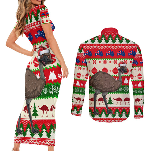 australia-christmas-couples-matching-short-sleeve-bodycon-dress-and-long-sleeve-button-shirt-aussie-emu-santa-merry-xmas