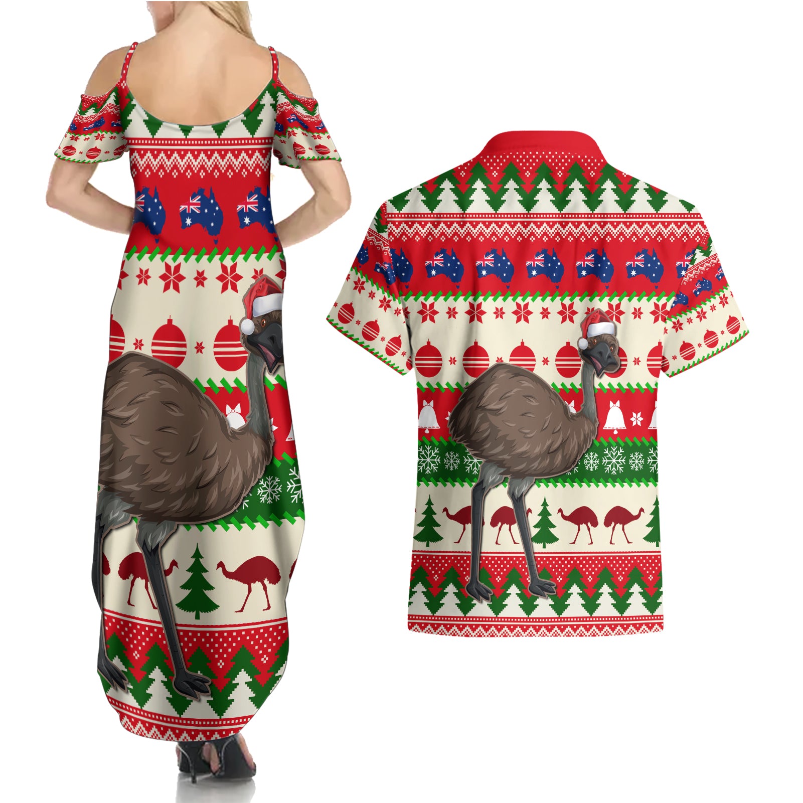 australia-christmas-couples-matching-summer-maxi-dress-and-hawaiian-shirt-aussie-emu-santa-merry-xmas