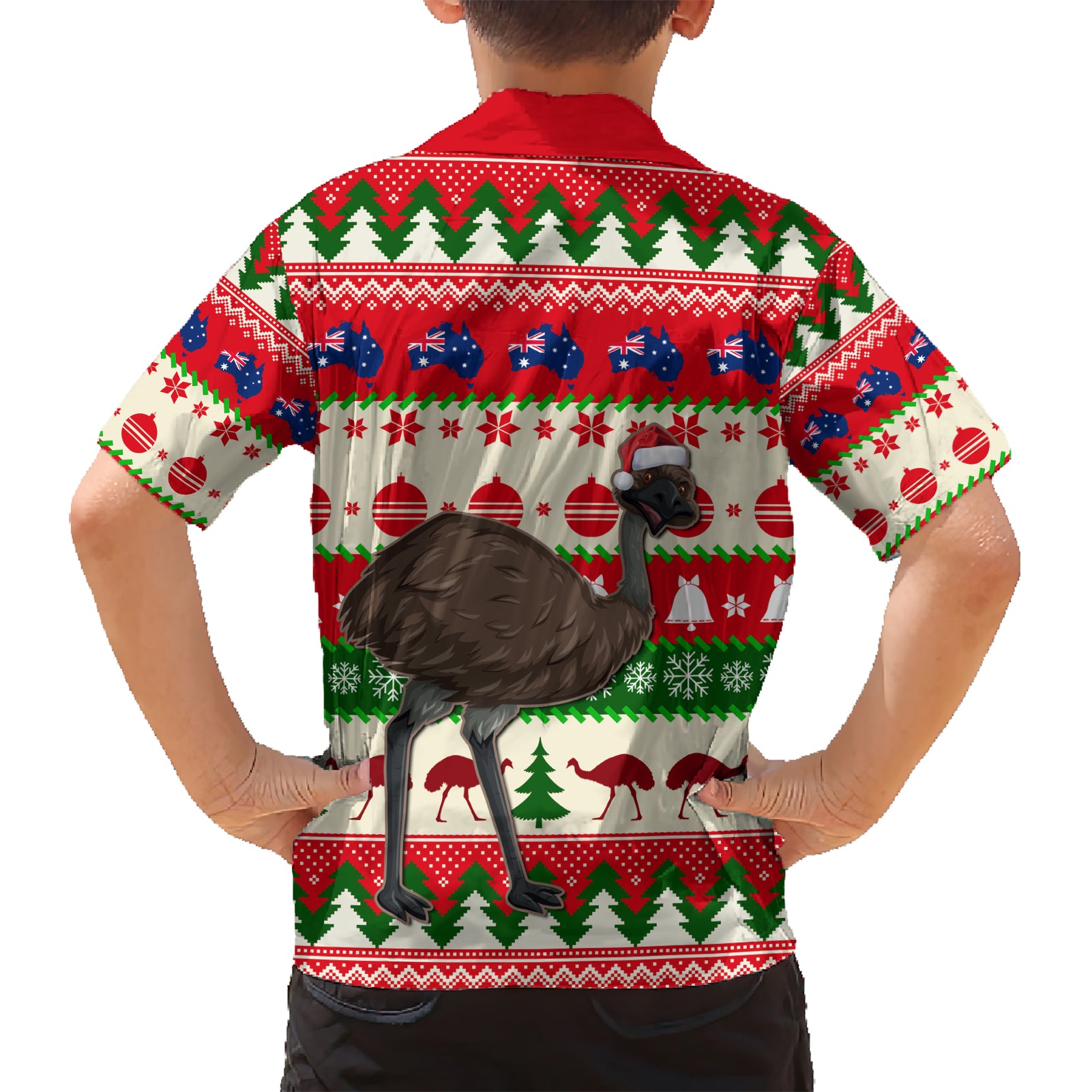 australia-christmas-family-matching-short-sleeve-bodycon-dress-and-hawaiian-shirt-aussie-emu-santa-merry-xmas