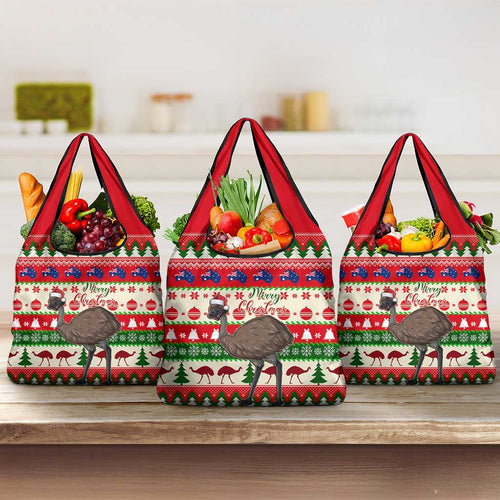 Australia Christmas Grocery Bag Aussie Emu Santa Merry Xmas