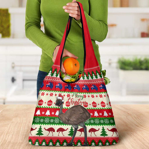 Australia Christmas Grocery Bag Aussie Emu Santa Merry Xmas