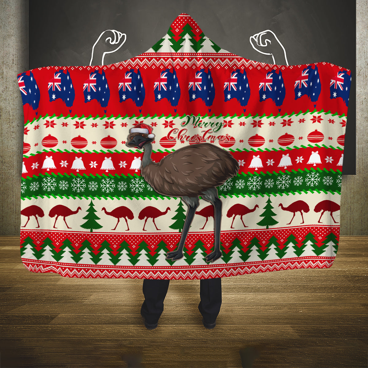 australia-christmas-hooded-blanket-aussie-emu-santa-merry-xmas