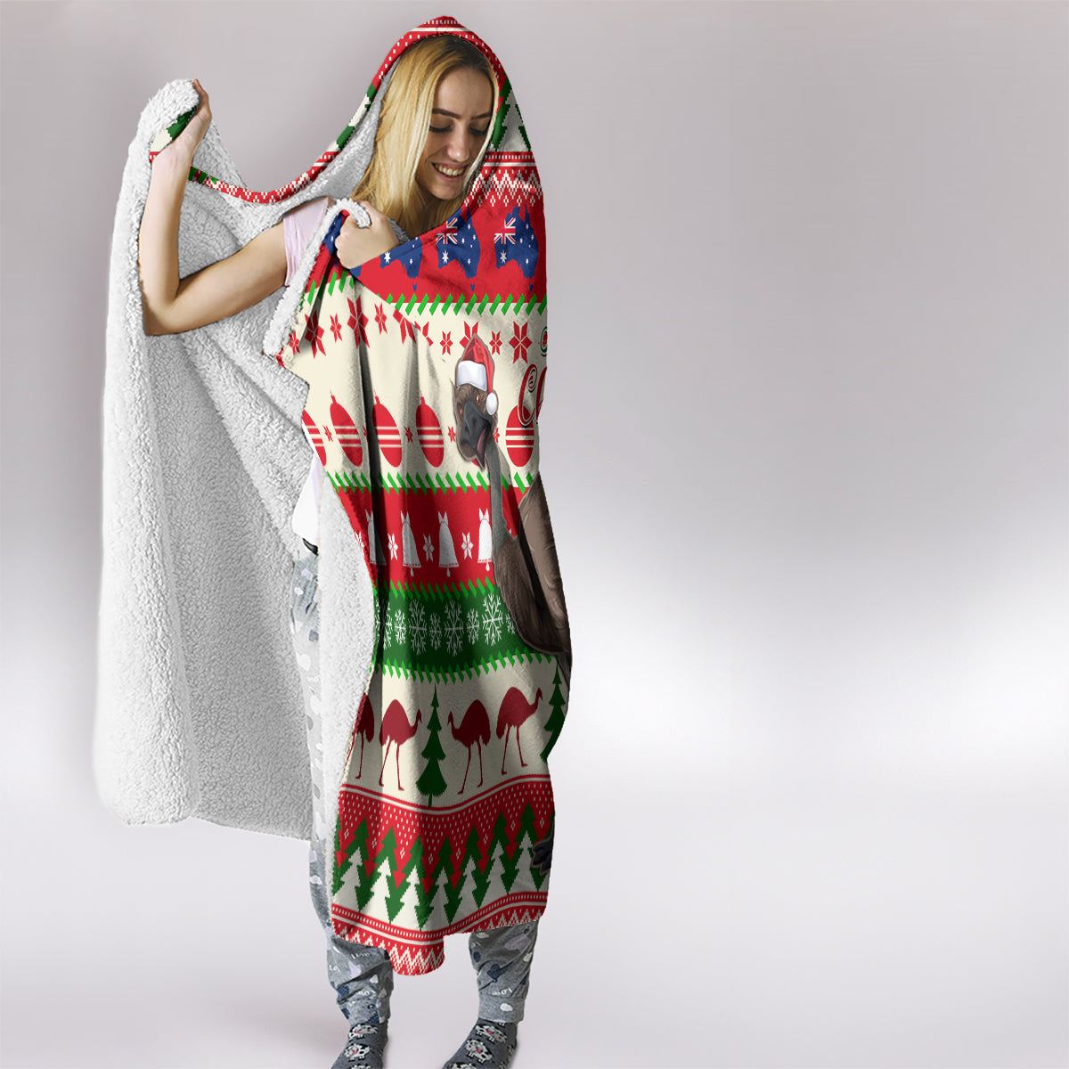 australia-christmas-hooded-blanket-aussie-emu-santa-merry-xmas