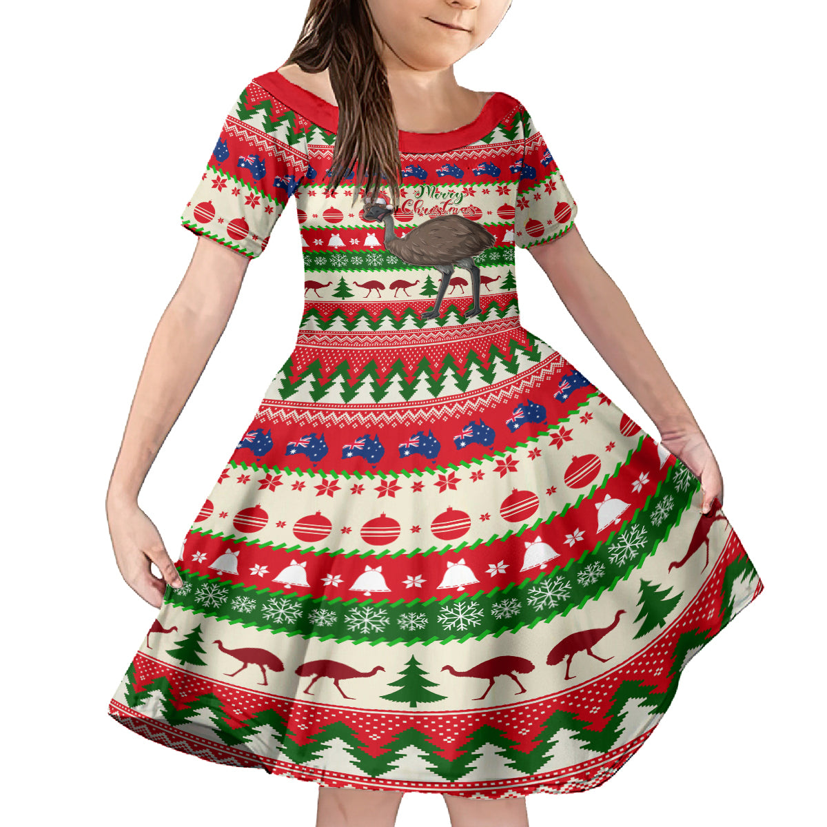 australia-christmas-kid-short-sleeve-dress-aussie-emu-santa-merry-xmas