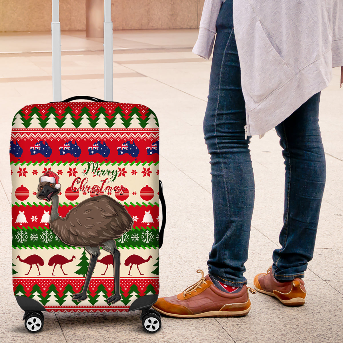 australia-christmas-luggage-cover-aussie-emu-santa-merry-xmas