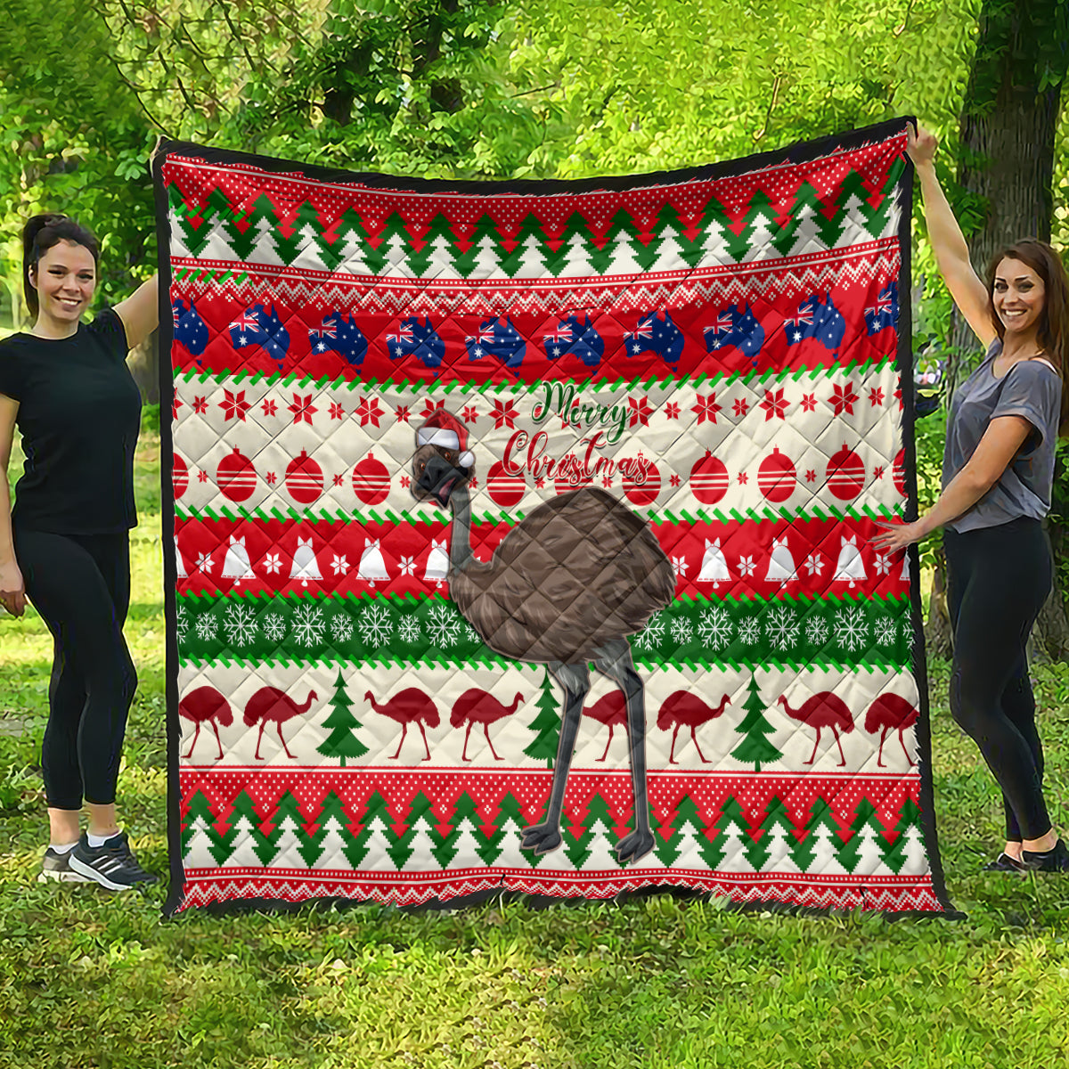 australia-christmas-quilt-aussie-emu-santa-merry-xmas