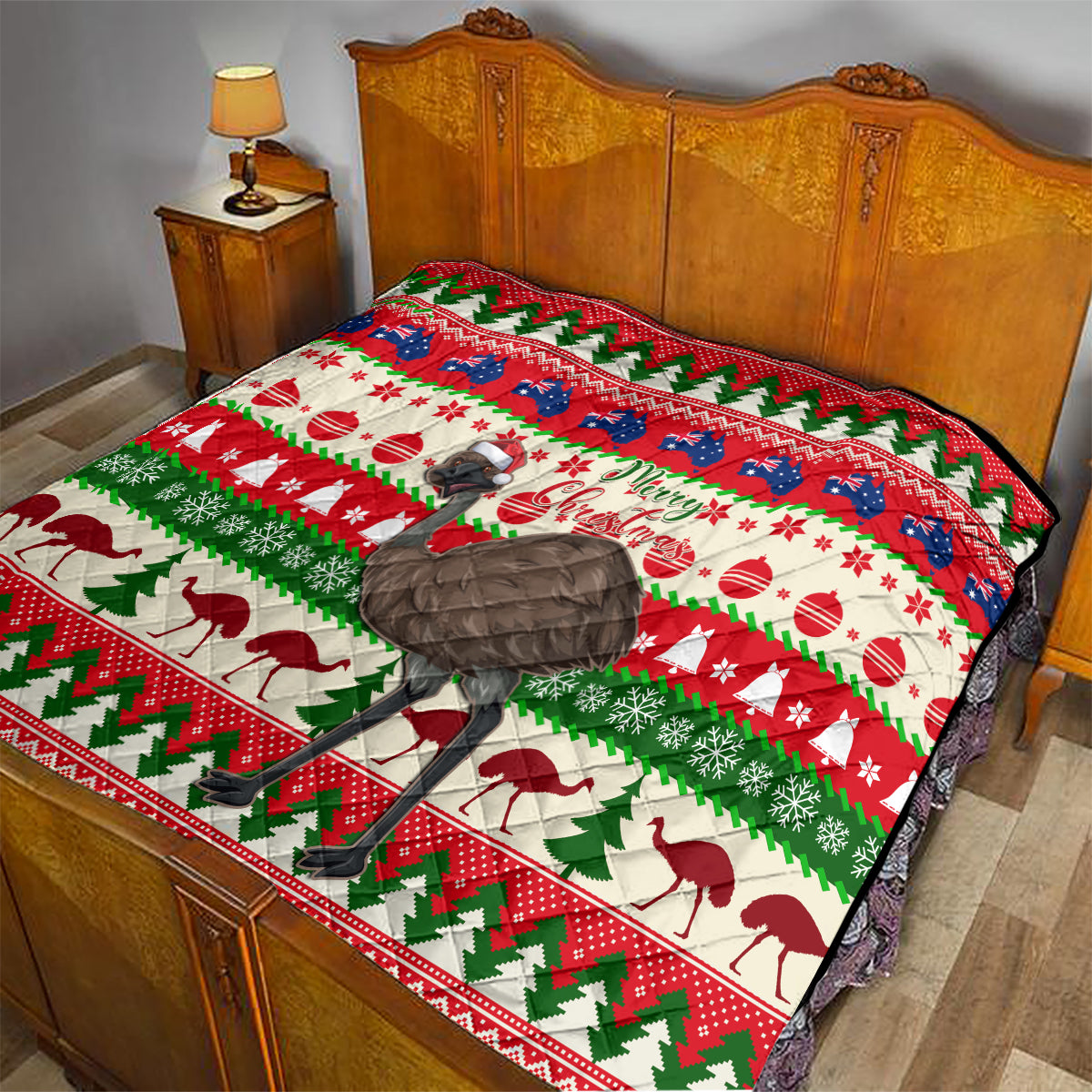 australia-christmas-quilt-aussie-emu-santa-merry-xmas