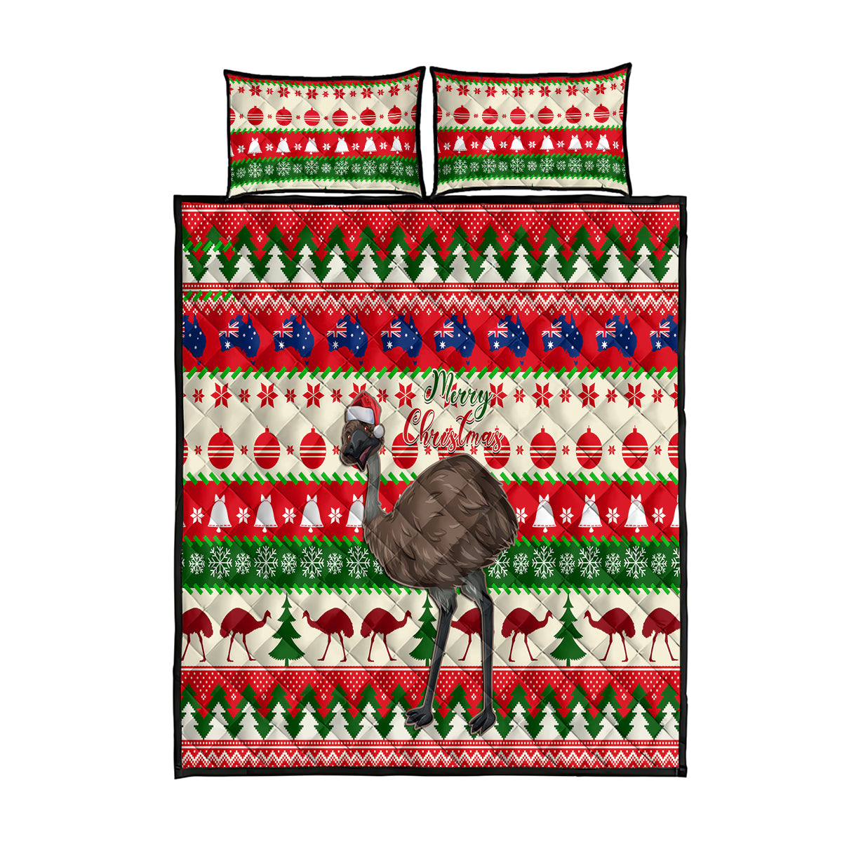 australia-christmas-quilt-bed-set-aussie-emu-santa-merry-xmas