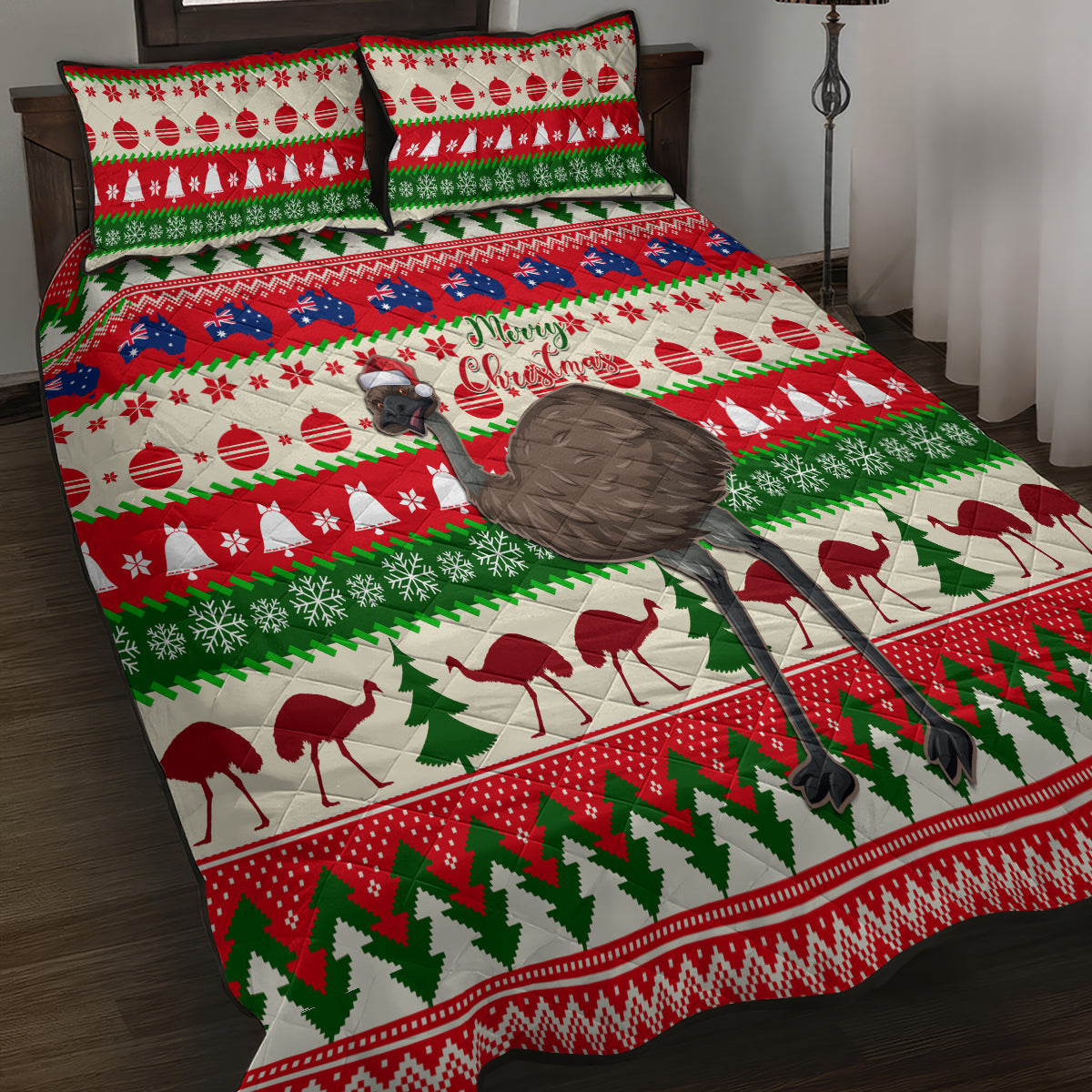 australia-christmas-quilt-bed-set-aussie-emu-santa-merry-xmas