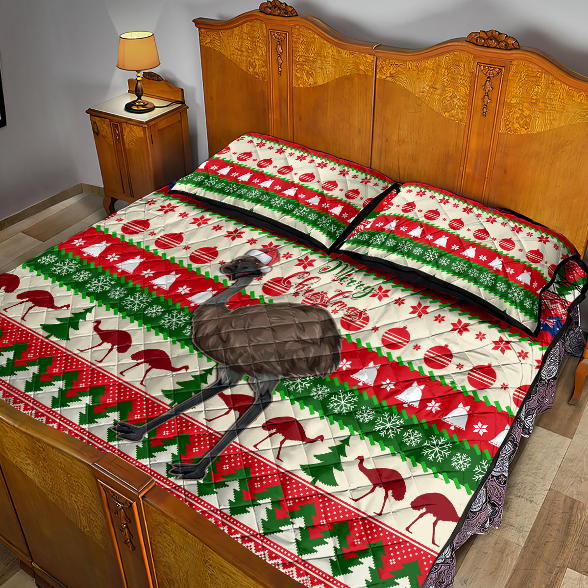 australia-christmas-quilt-bed-set-aussie-emu-santa-merry-xmas