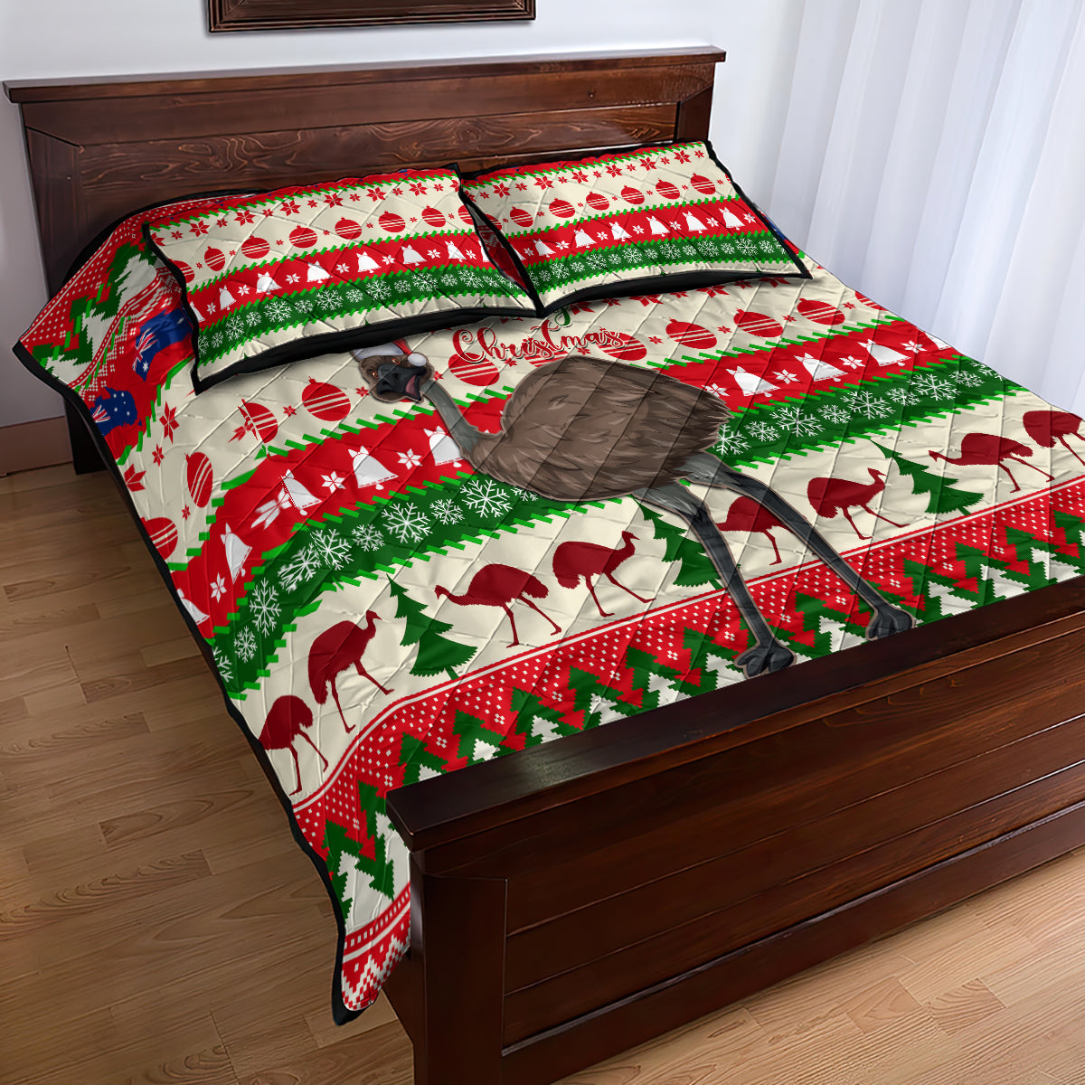 australia-christmas-quilt-bed-set-aussie-emu-santa-merry-xmas