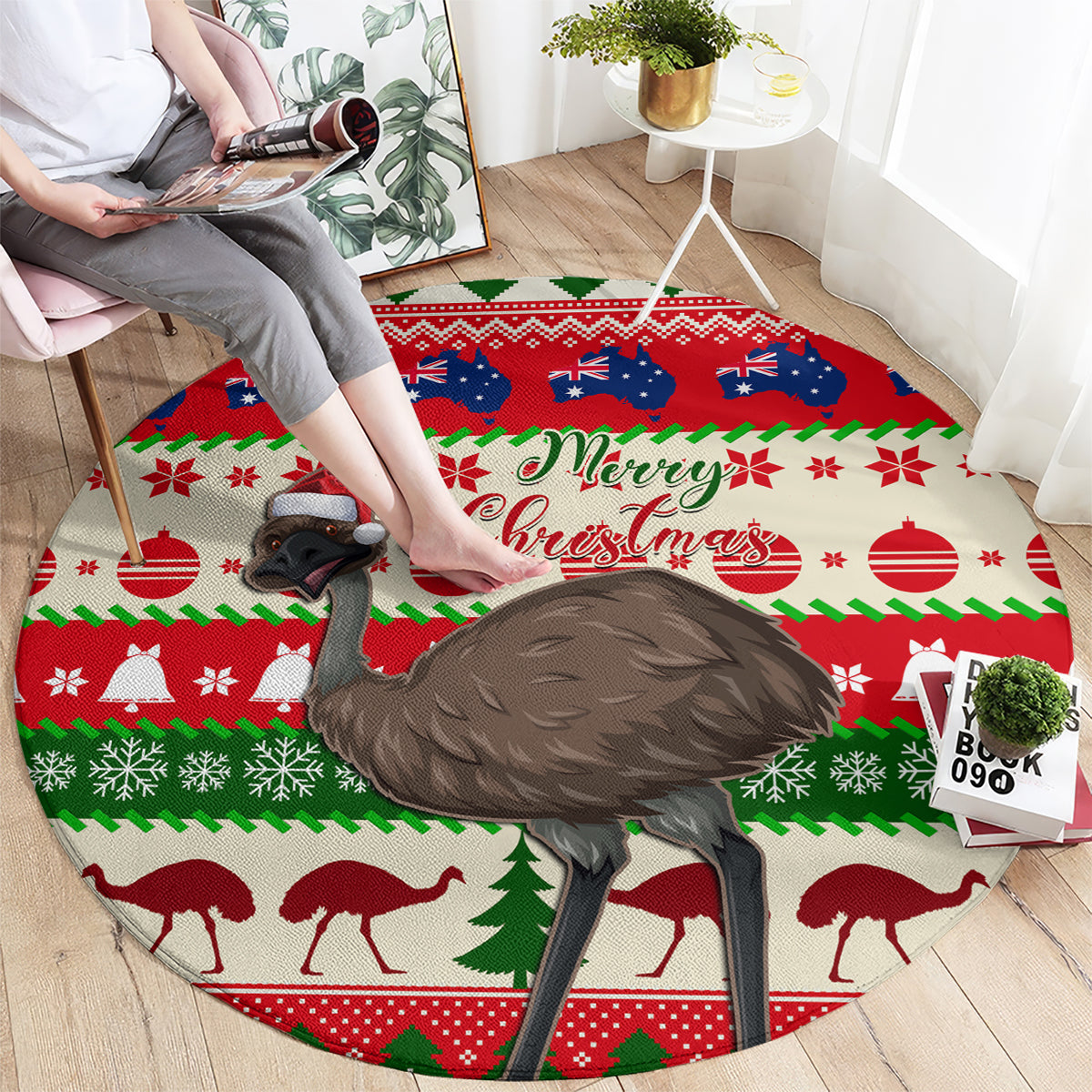 australia-christmas-round-carpet-aussie-emu-santa-merry-xmas