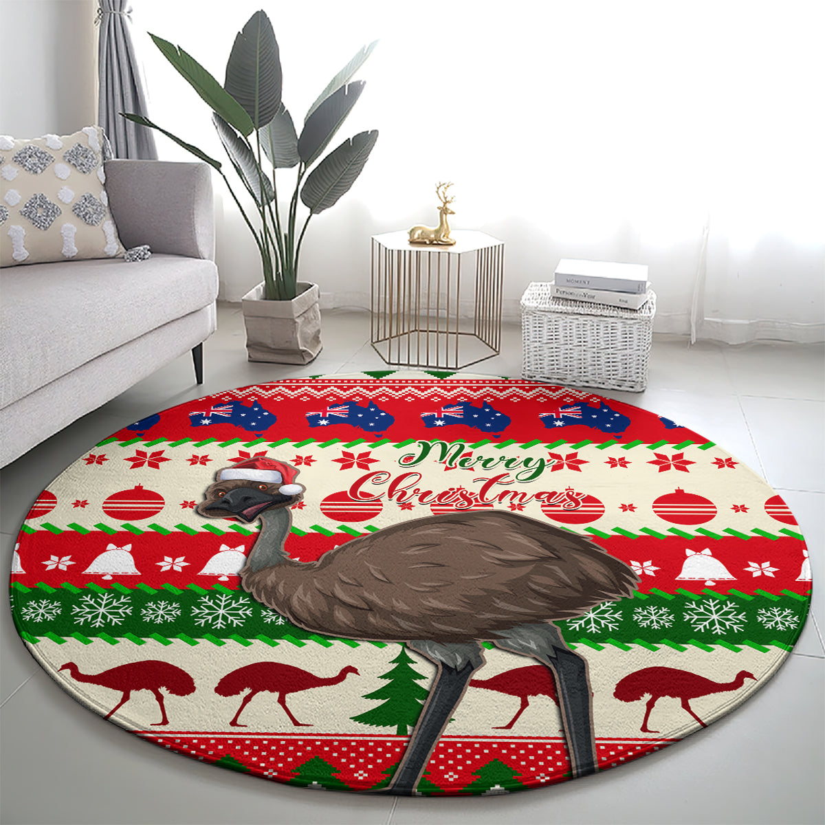 australia-christmas-round-carpet-aussie-emu-santa-merry-xmas
