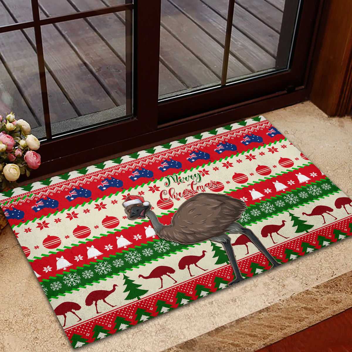 australia-christmas-rubber-doormat-aussie-emu-santa-merry-xmas