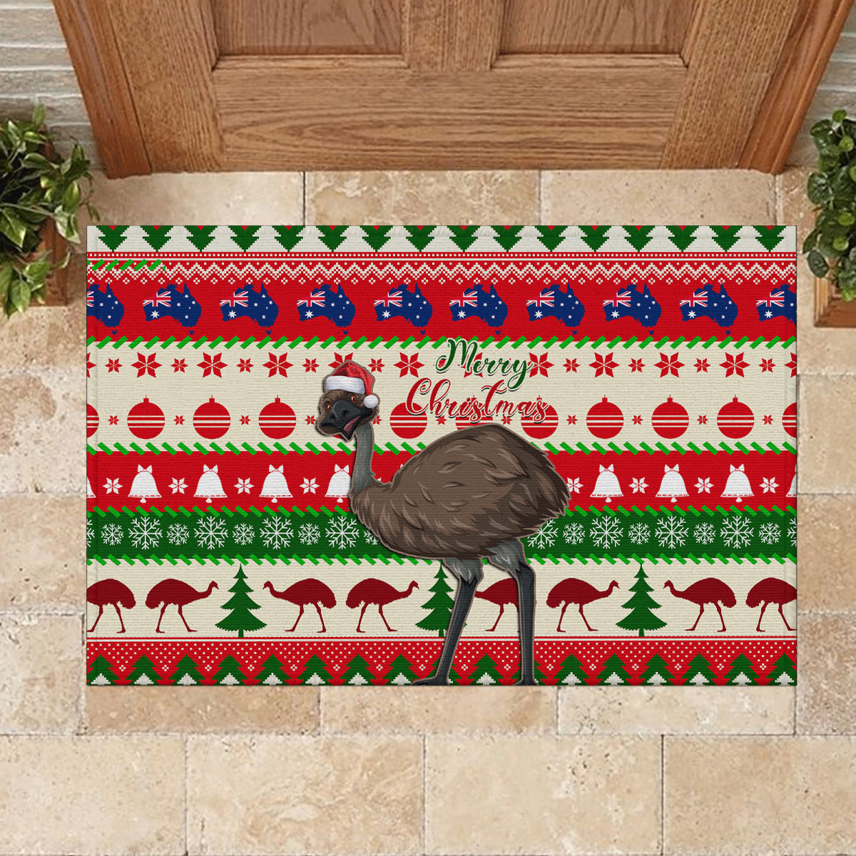 australia-christmas-rubber-doormat-aussie-emu-santa-merry-xmas