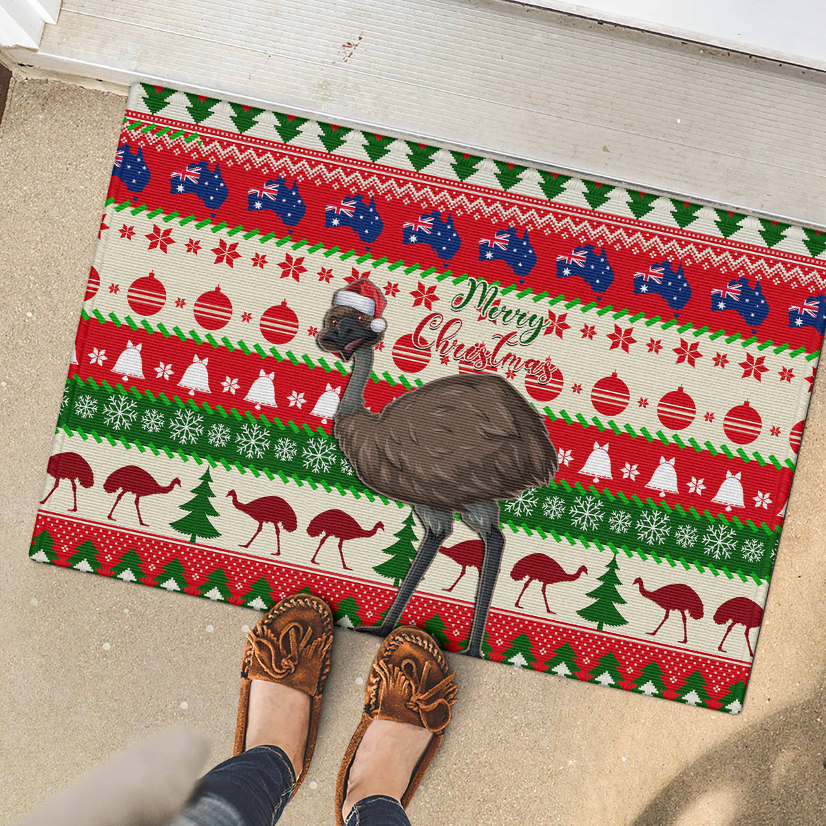 australia-christmas-rubber-doormat-aussie-emu-santa-merry-xmas