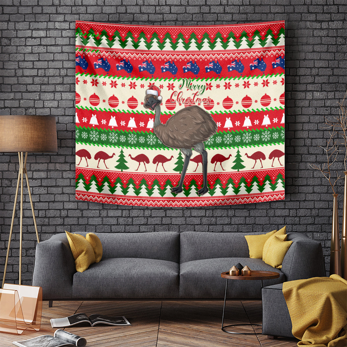 australia-christmas-tapestry-aussie-emu-santa-merry-xmas