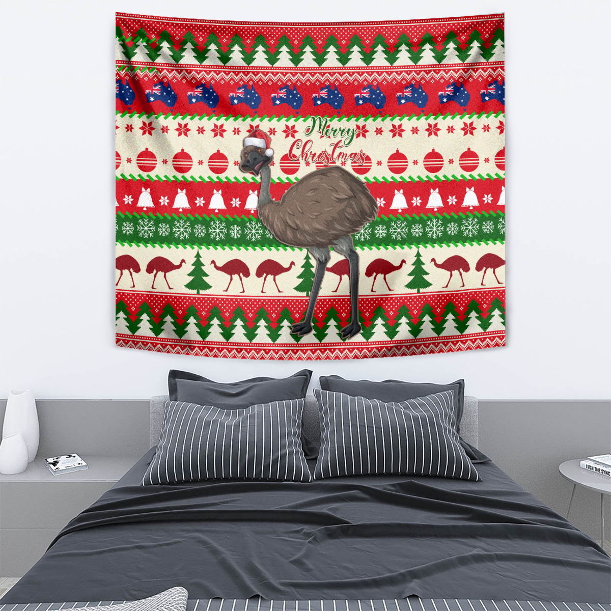 australia-christmas-tapestry-aussie-emu-santa-merry-xmas