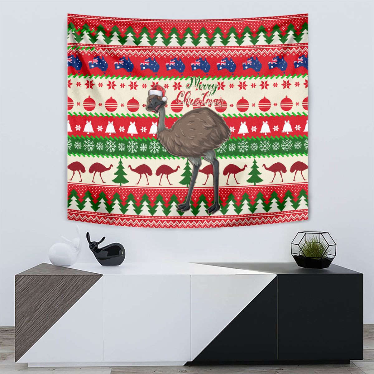 australia-christmas-tapestry-aussie-emu-santa-merry-xmas