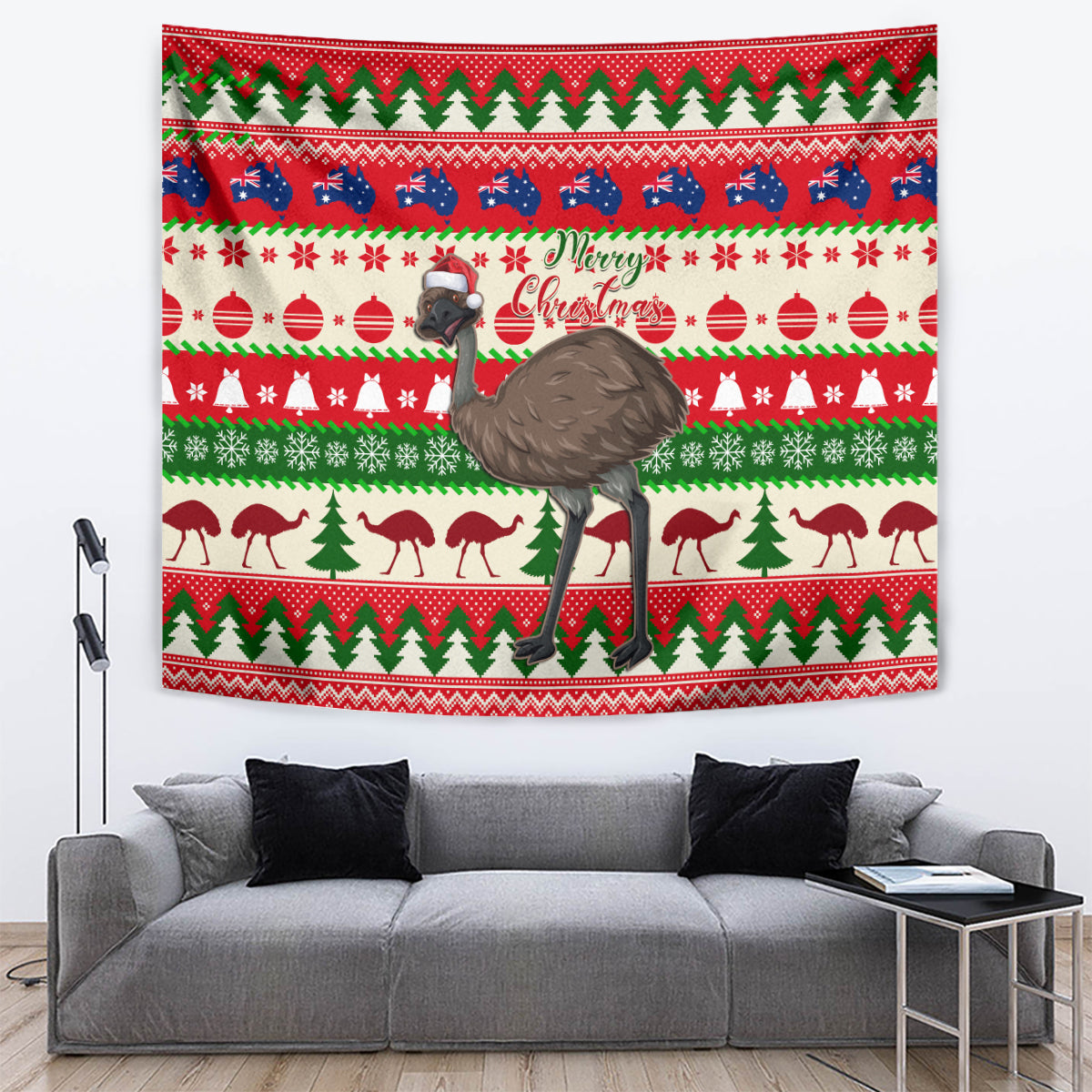 australia-christmas-tapestry-aussie-emu-santa-merry-xmas