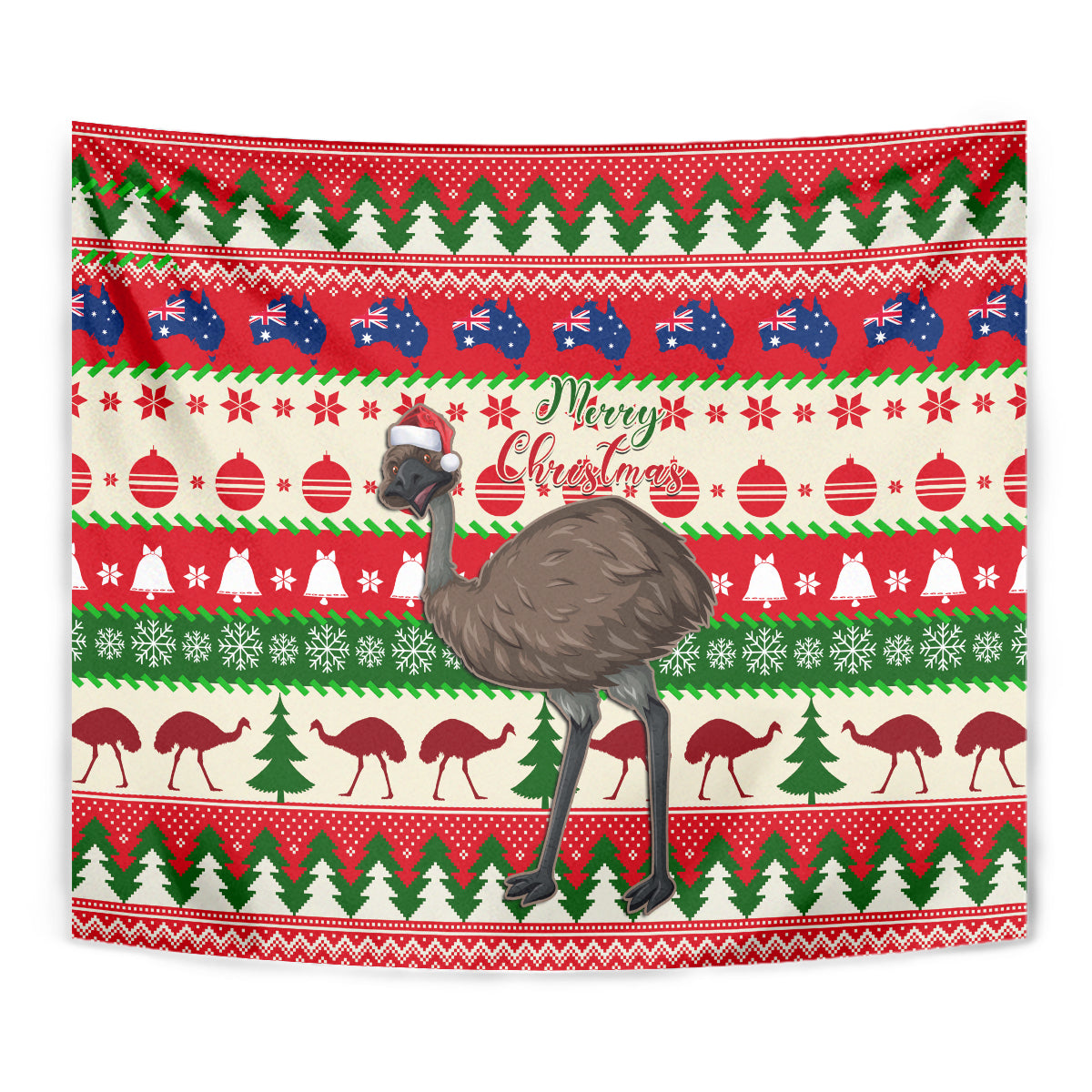 australia-christmas-tapestry-aussie-emu-santa-merry-xmas