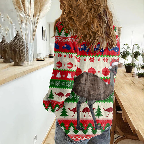 australia-christmas-women-casual-shirt-aussie-emu-santa-merry-xmas