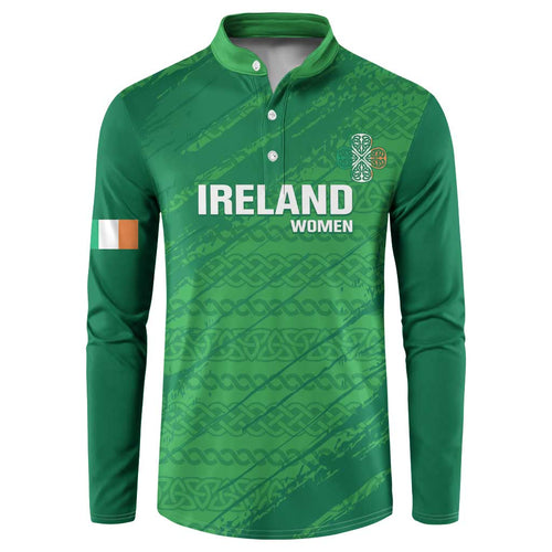 Custom Ireland Cricket Button Sweatshirt Irish Celtic Knot - National Color