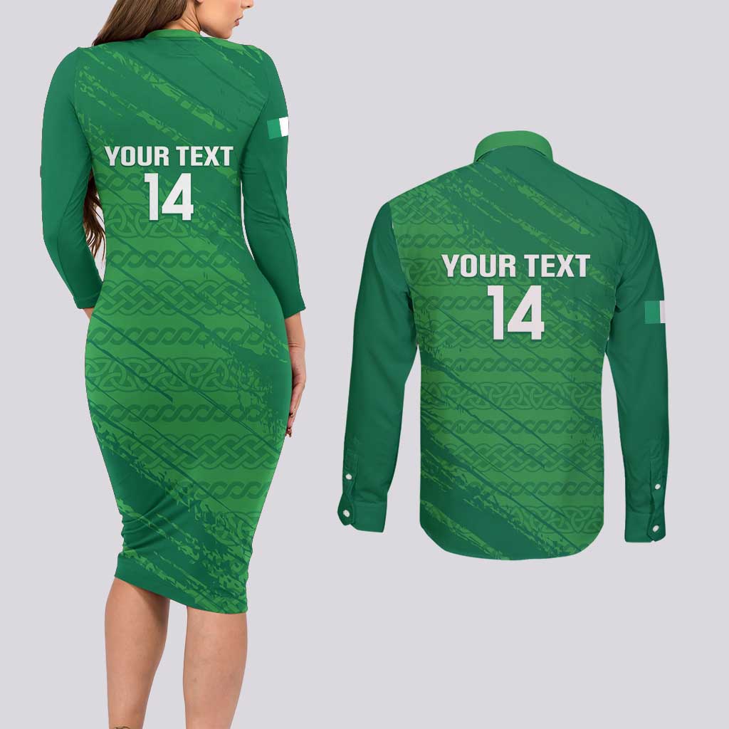 Custom Ireland Cricket Couples Matching Long Sleeve Bodycon Dress and Long Sleeve Button Shirt Irish Celtic Knot - National Color