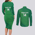 Custom Ireland Cricket Couples Matching Long Sleeve Bodycon Dress and Long Sleeve Button Shirt Irish Celtic Knot - National Color