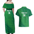 Custom Ireland Cricket Couples Matching Off Shoulder Maxi Dress and Hawaiian Shirt Irish Celtic Knot - National Color