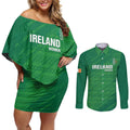 Custom Ireland Cricket Couples Matching Off Shoulder Short Dress and Long Sleeve Button Shirt Irish Celtic Knot - National Color