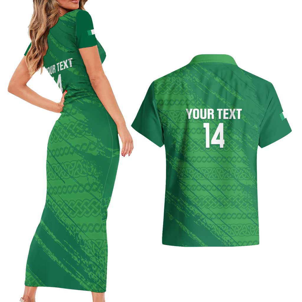Custom Ireland Cricket Couples Matching Short Sleeve Bodycon Dress and Hawaiian Shirt Irish Celtic Knot - National Color