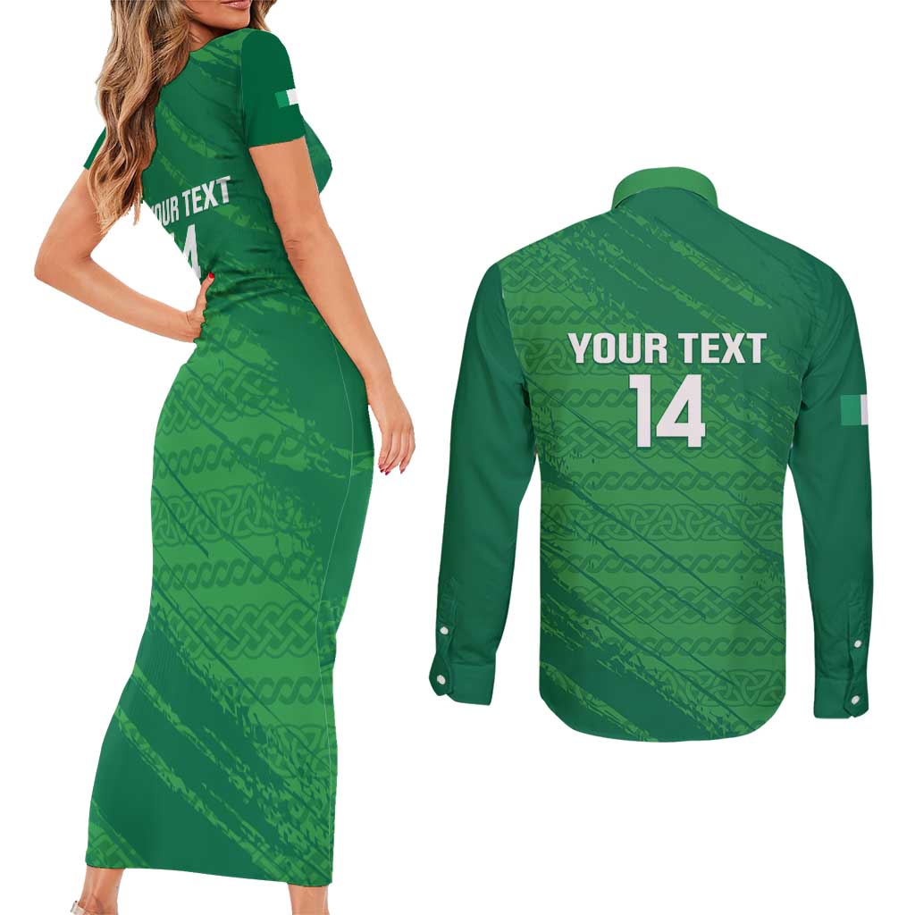 Custom Ireland Cricket Couples Matching Short Sleeve Bodycon Dress and Long Sleeve Button Shirt Irish Celtic Knot - National Color